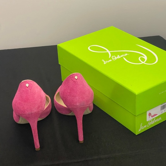 Sam Edelman Viv Dahlia Pink D’Orsay Pointed Toe Suede Mid Heel Pump - Picture 2 of 3